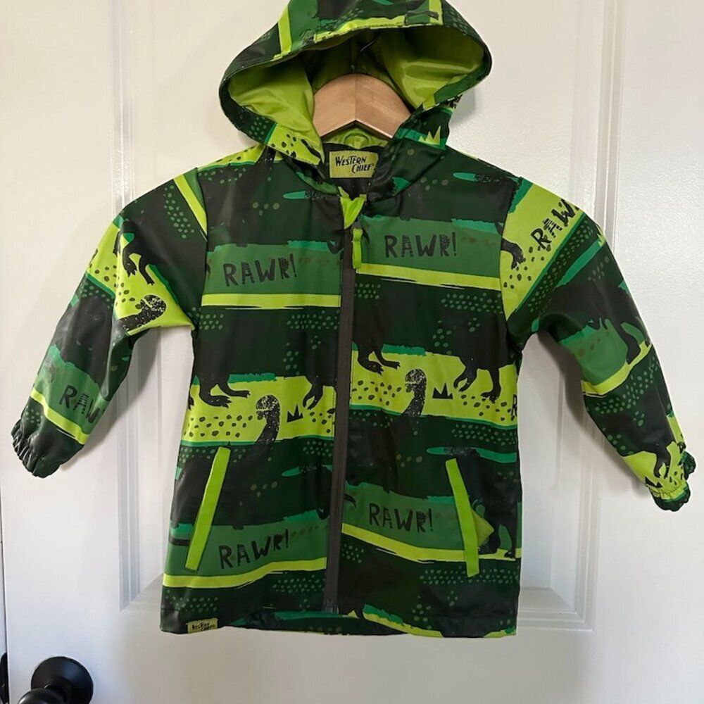NWOT Western Chief Rawr Dinosaur Rain Jacket with Hood Size 4T